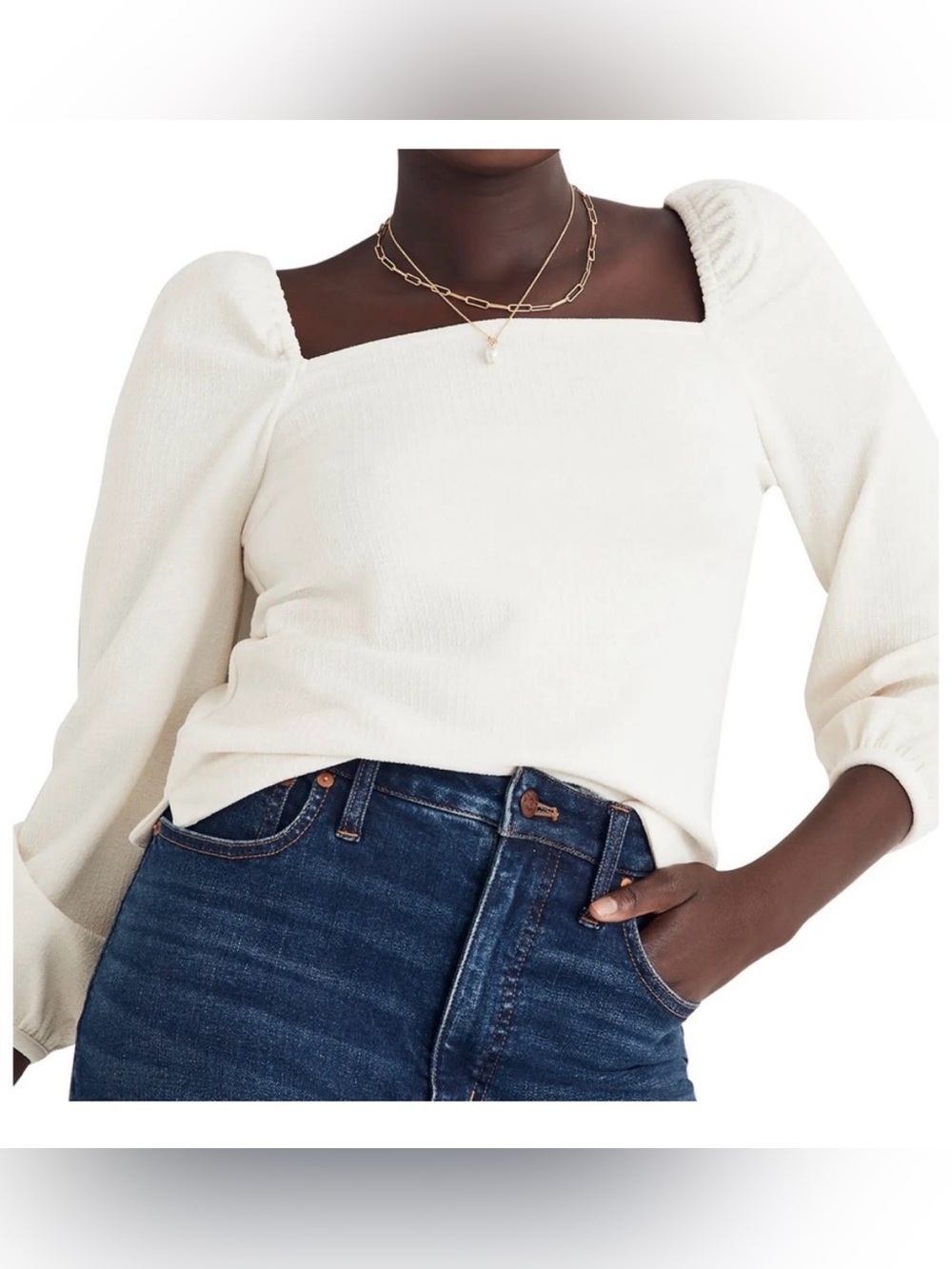 Madewell Crepe Square-Neck Puff Sleeve Top